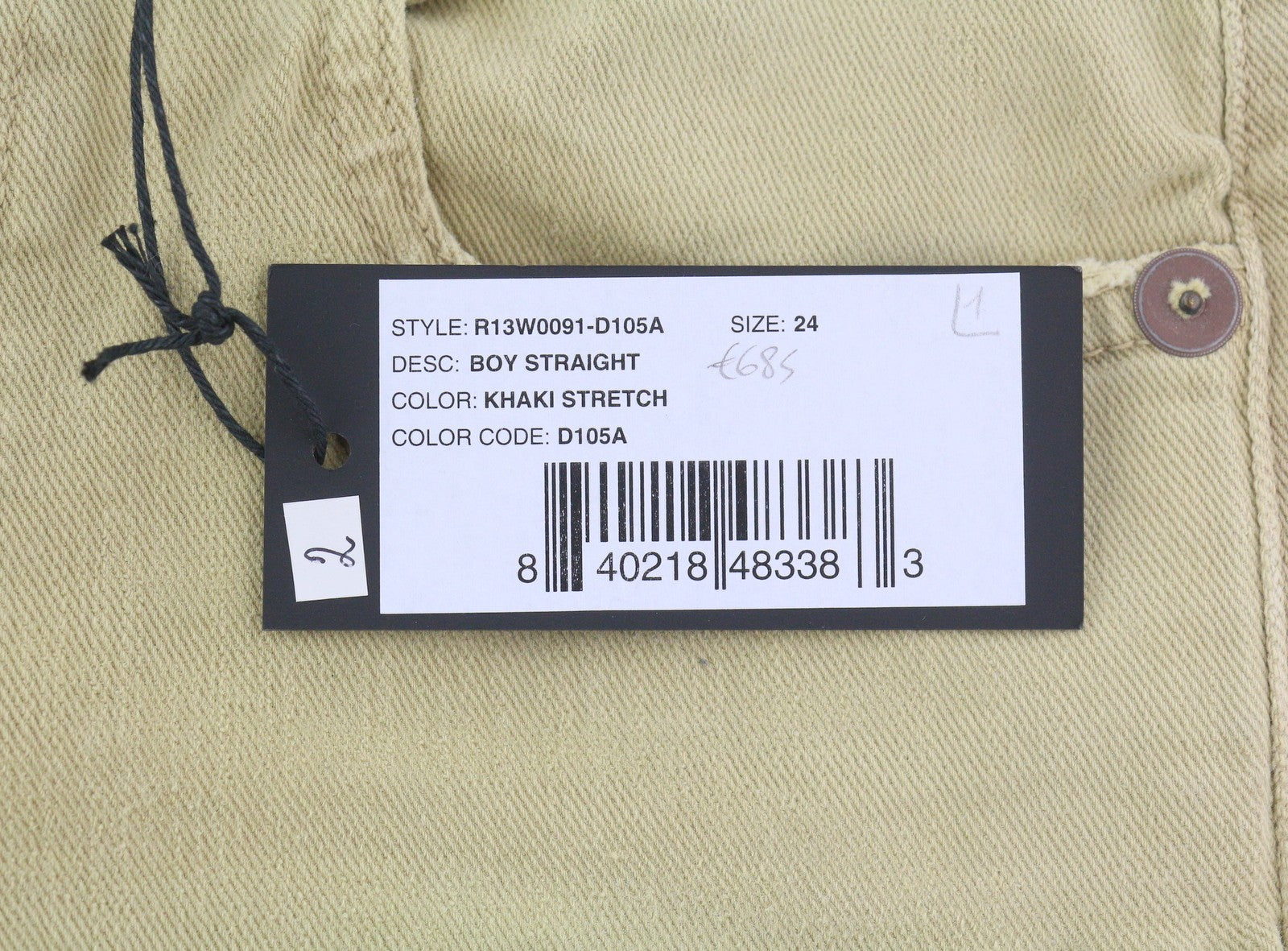 R13 Boy Straight Women Jeans 24 Khaki Stretchy Faded Ankle Length Casual RRP€699