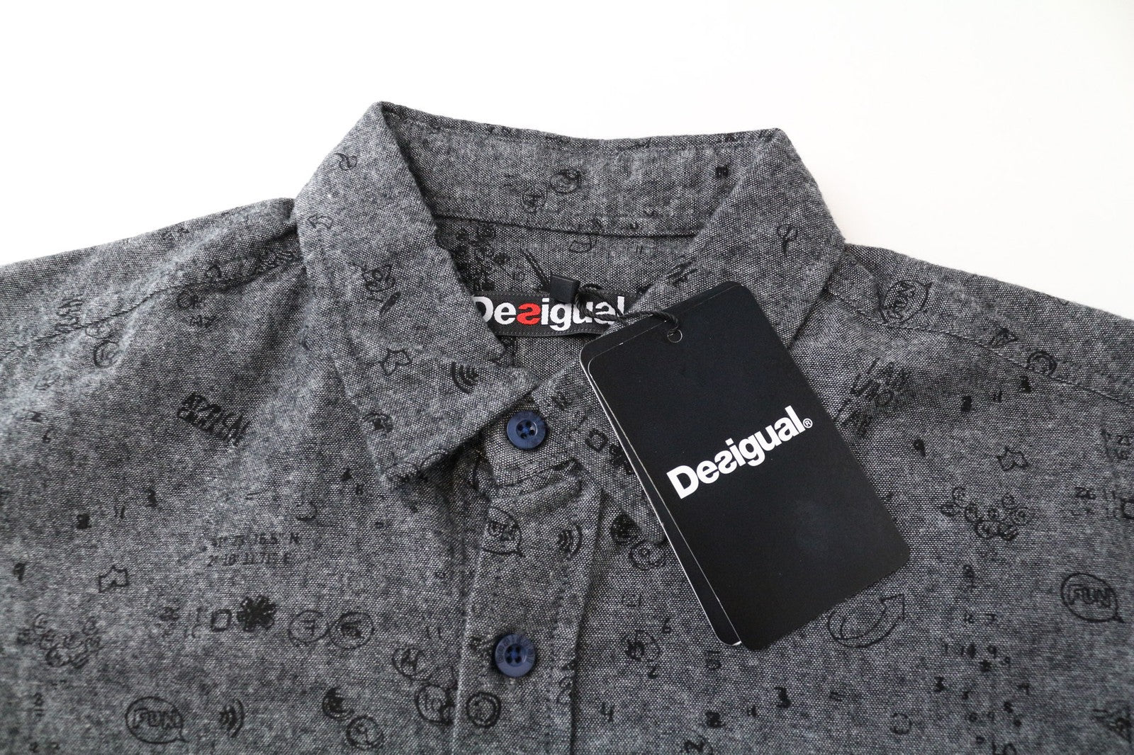 DESIGUAL Didac Men's Shirt S Grey Cotton Patterned Long Sleeve Casual Top