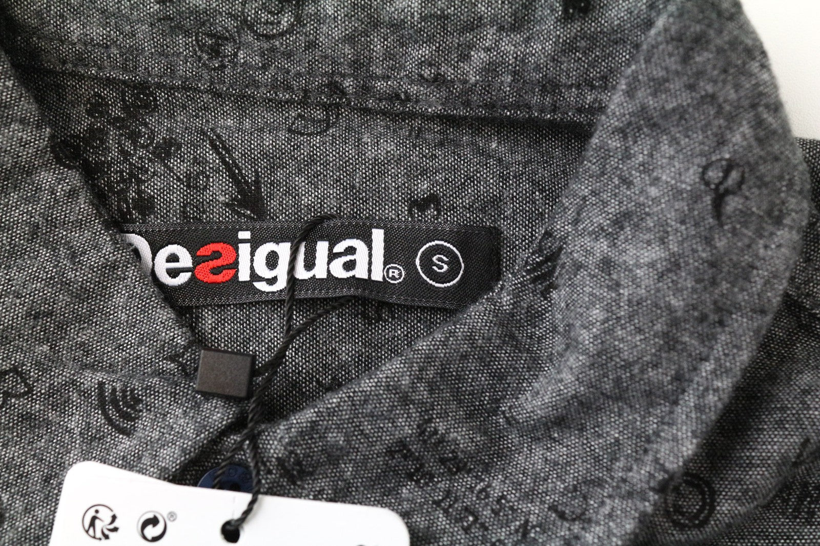 DESIGUAL Didac Men's Shirt S Grey Cotton Patterned Long Sleeve Casual Top