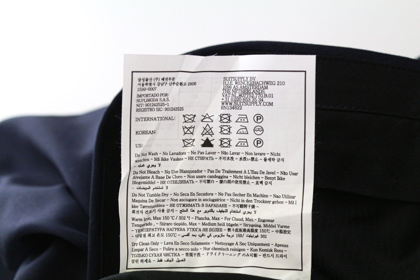 SUITSUPPLY Brescia Men's Trousers UK40S Slim Wool Blue Twill Flat Front Pants