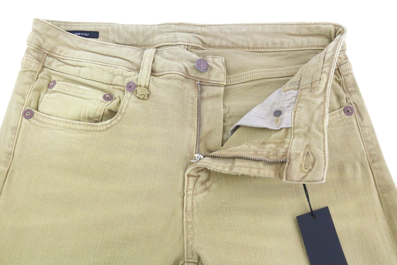 R13 Boy Straight Women Jeans 29 Khaki Stretchy Washed Ankle Length Logo RRP699