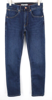 WRANGLER Larston vyriški džinsai W29/L32 Slim tamsiai mėlyni siaurėjantys tamprūs džinsai su užtrauktuku 