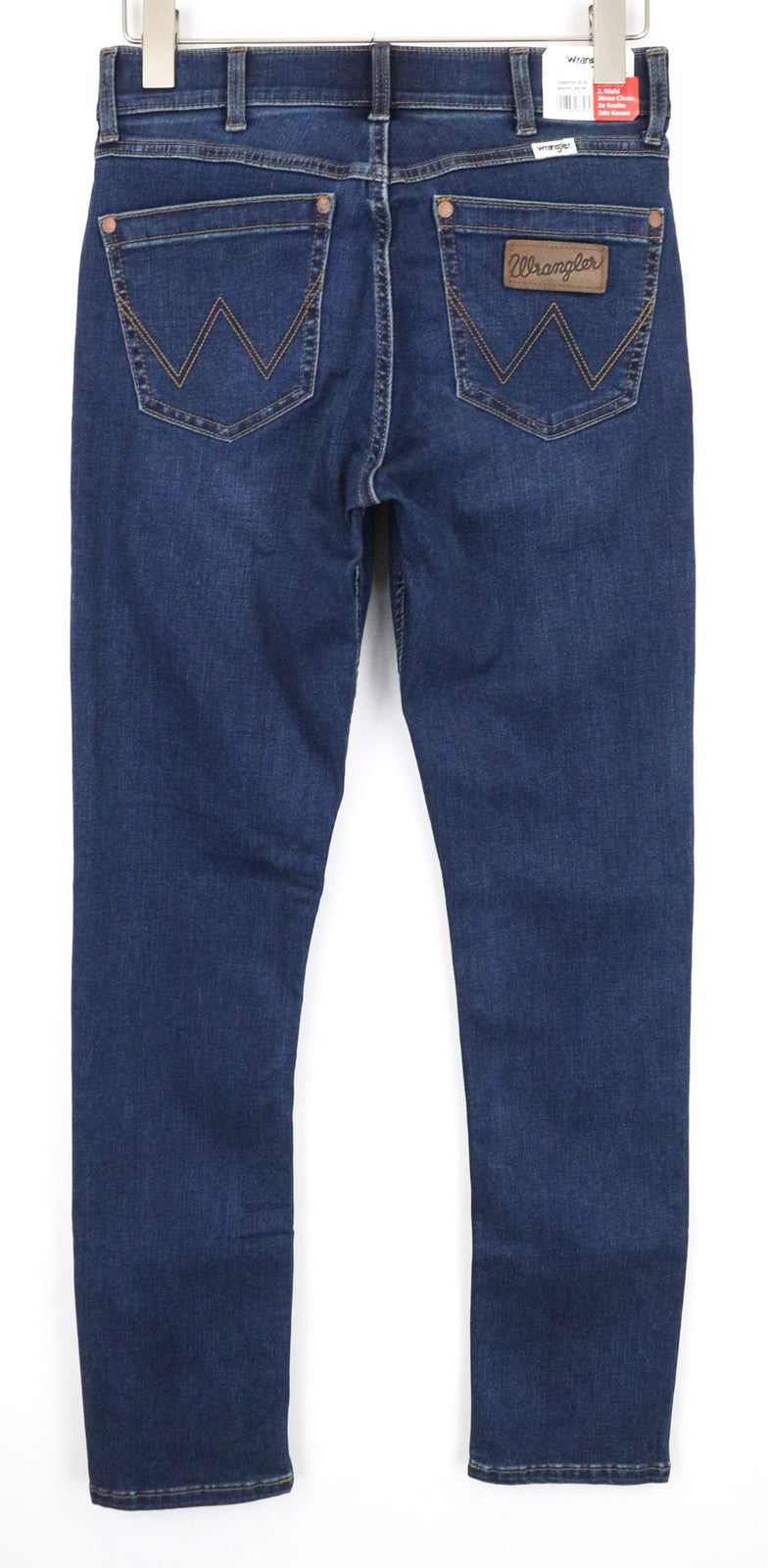 WRANGLER Larston vyriški džinsai W29/L32 Slim tamsiai mėlyni siaurėjantys tamprūs džinsai su užtrauktuku 