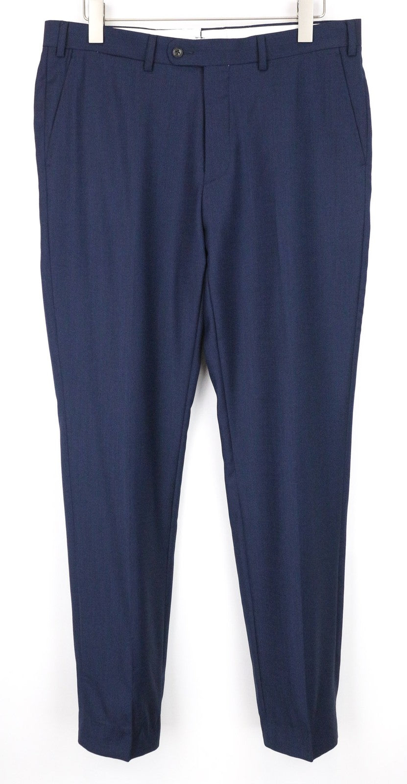 SUITSUPPLY Brescia Men's Trousers UK40L Slim Blue Melange Wool Flat Front