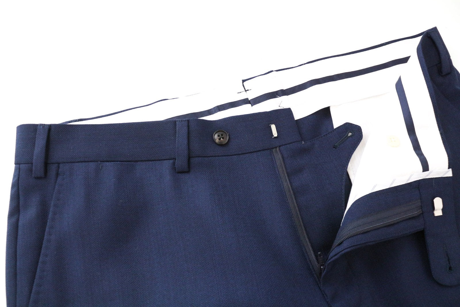 SUITSUPPLY Brescia Men's Trousers UK40L Slim Blue Melange Wool Flat Front