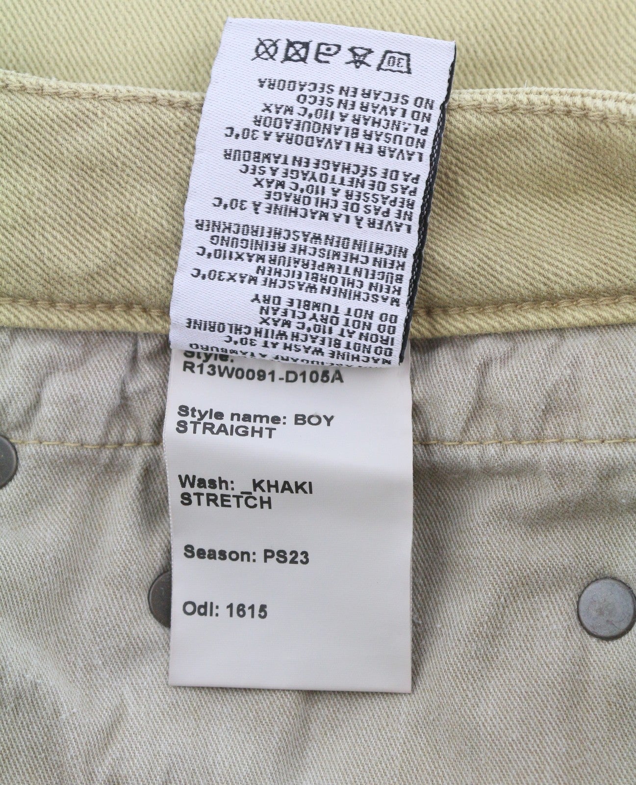 R13 Boy Straight Women Jeans 26 Khaki Stretch Faded Ankle Length Casual RRP699