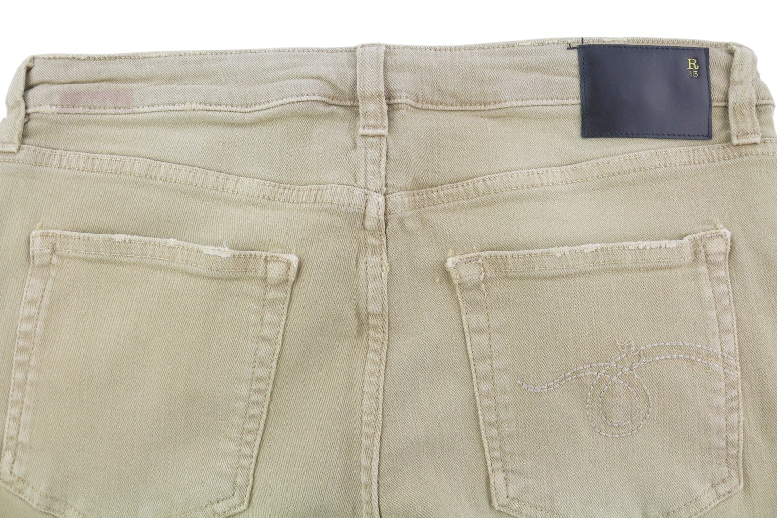 R13 Boy Straight Women Jeans 30 Khaki Stretch Faded Ankle Length Casual RRP€699