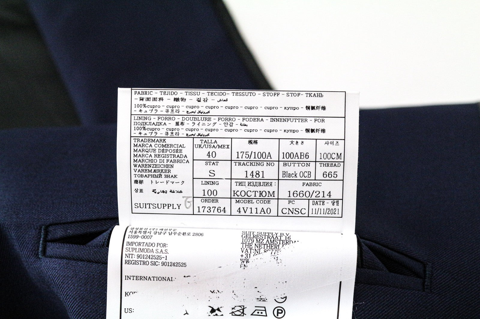 SUITSUPPLY Lazio Tuxedo Men's Suit UK42S Blue Wool Super 130's Slim 3 Piece