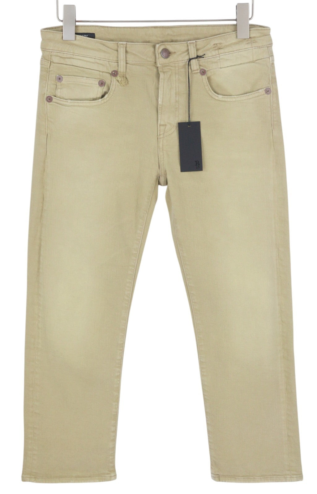 R13 Boy Straight Women Jeans 29 Khaki Stretch Faded Ankle Length Casual RRP€699