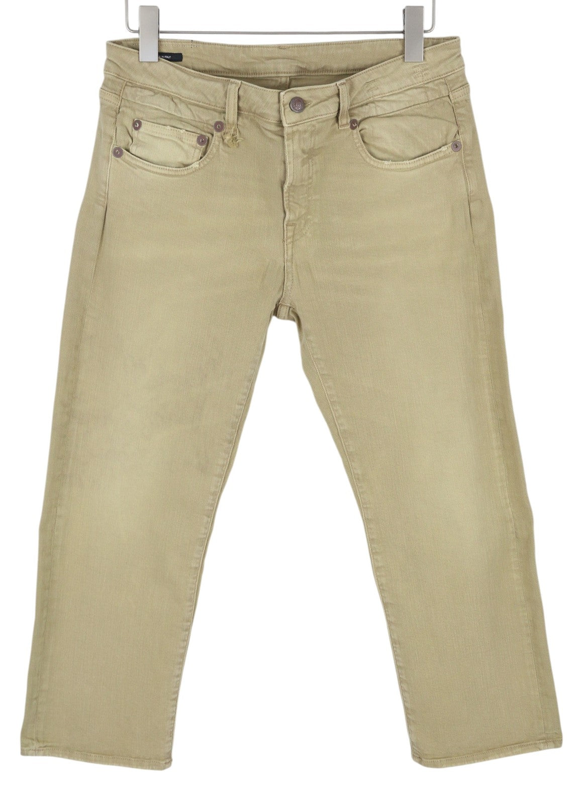 R13 Boy Straight Women Jeans 31 Khaki Stretch Faded Cropped Ankle Length RRP€699