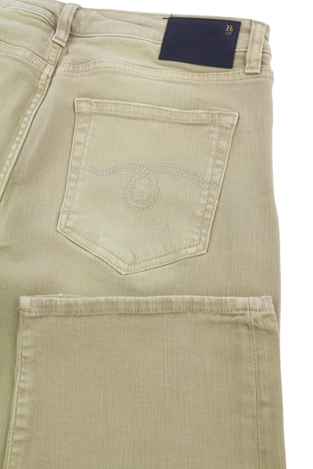 R13 Boy Straight Women Jeans 31 Khaki Stretch Faded Cropped Ankle Length RRP€699