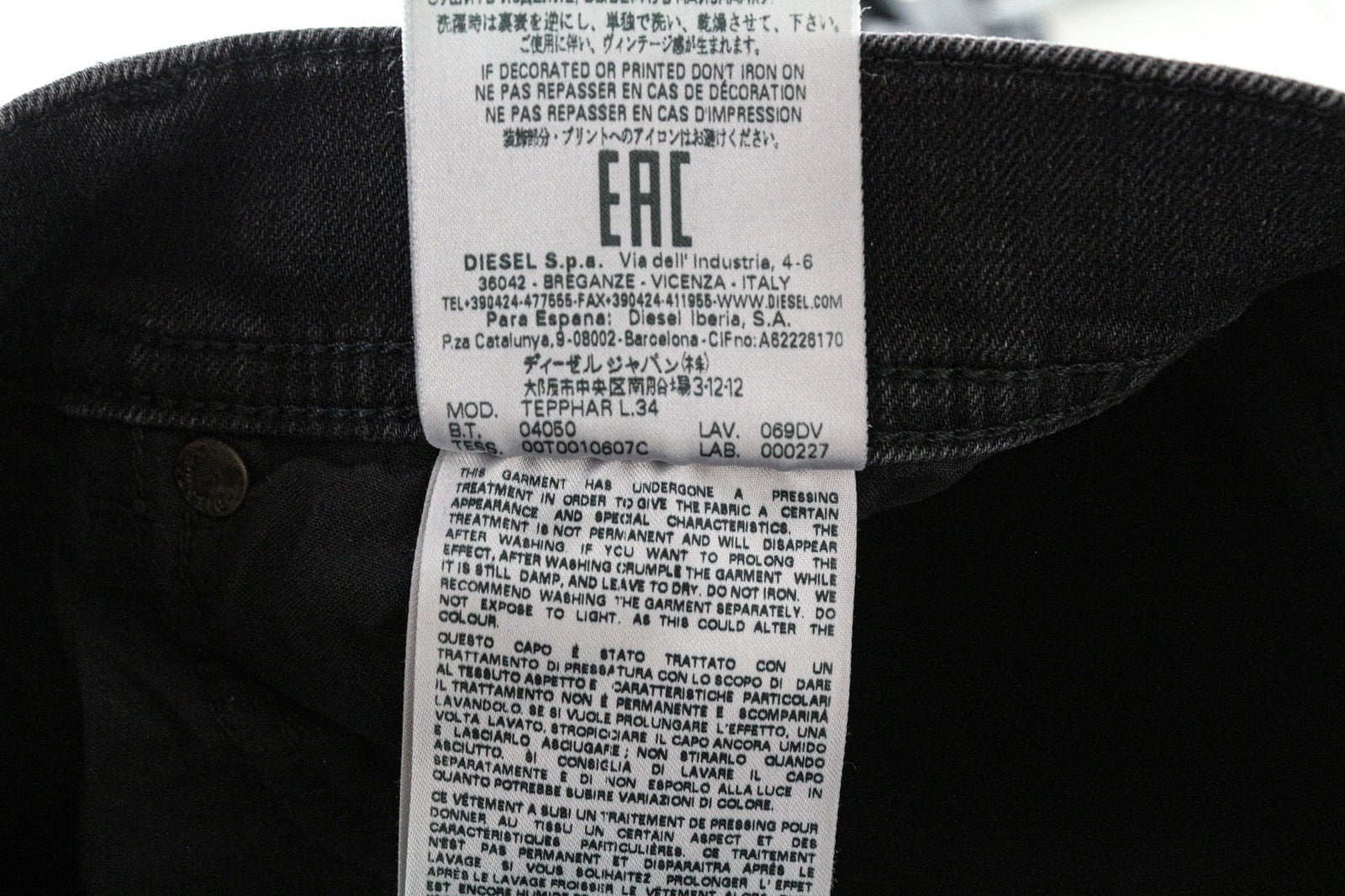 DIESEL Tepphar 069DV Men's Jeans W28/L34 Black Slim Carrot Washed Stretch Denim