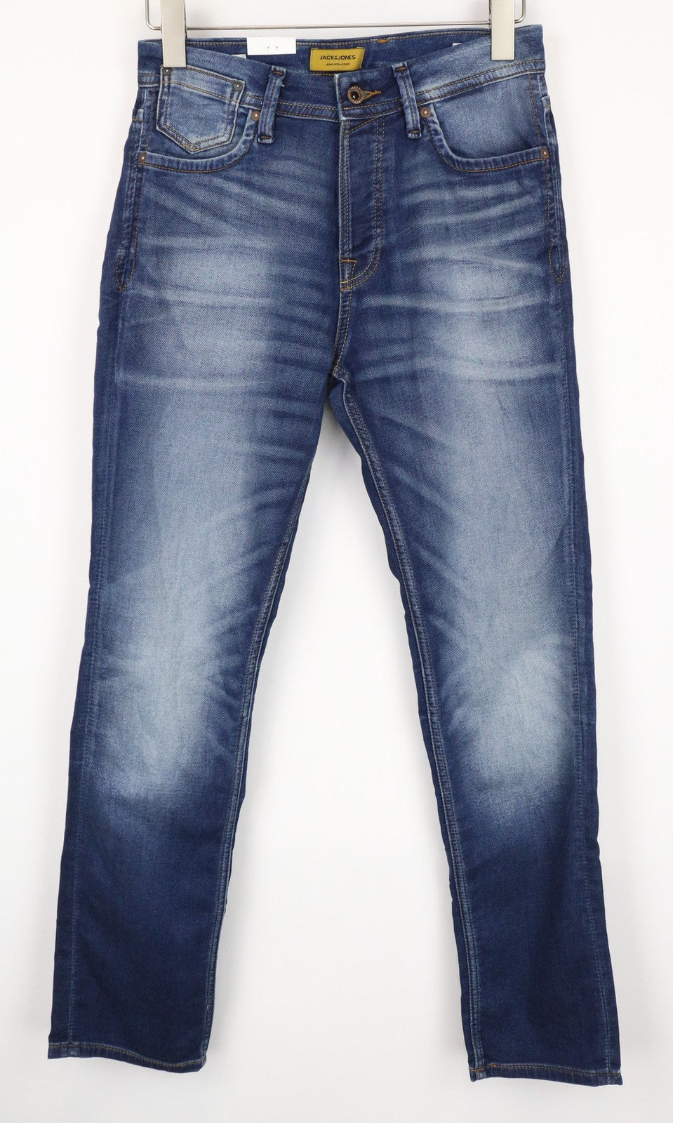 JACK &amp; JONES Tim vyriški džinsai W29/L32 Slim tiesūs tamprūs mėlyni skalbtos medvilnės gaminiai 