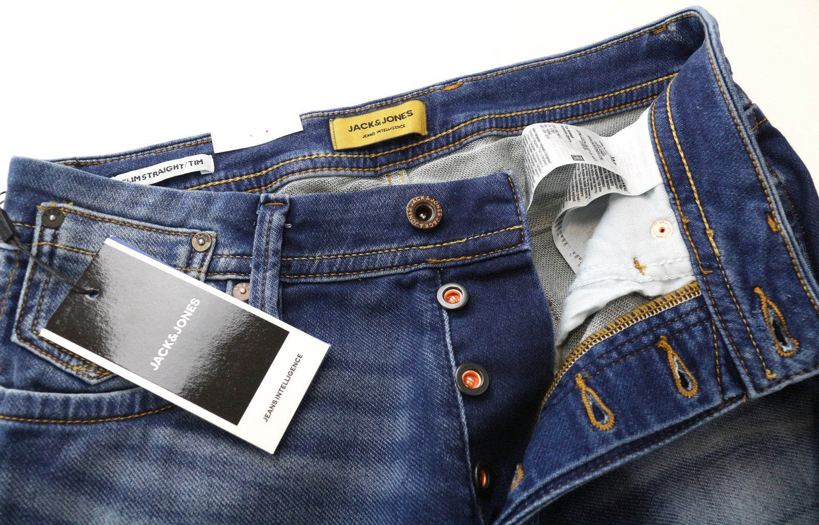 JACK &amp; JONES Tim vyriški džinsai W29/L32 Slim tiesūs tamprūs mėlyni skalbtos medvilnės gaminiai 