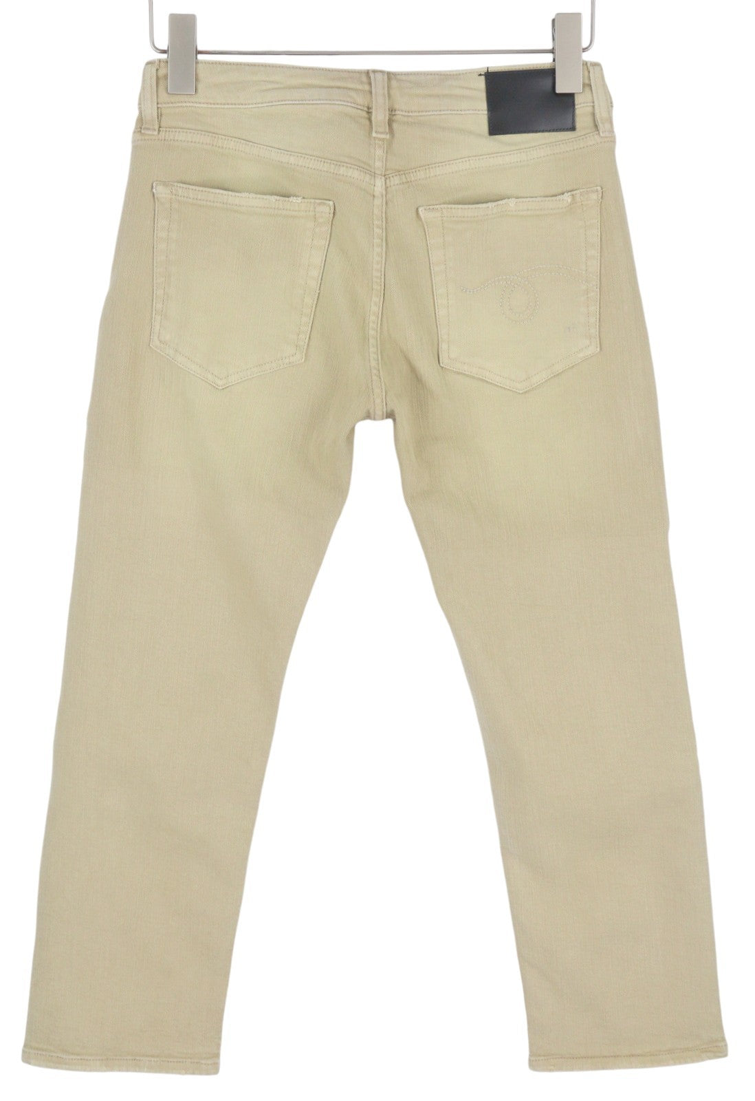 R13 Boy Straight Women Jeans 27 Khaki Stretch Faded Cropped Ankle Length RRP€699
