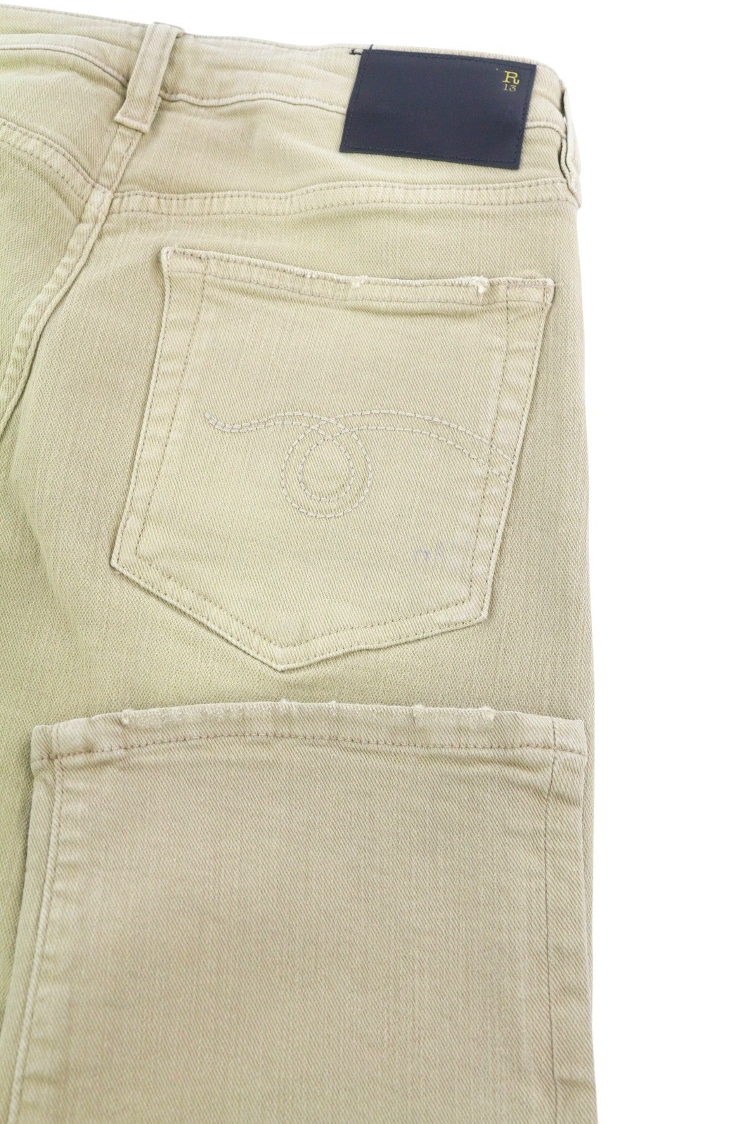 R13 Boy Straight Women Jeans 27 Khaki Stretch Faded Cropped Ankle Length RRP€699