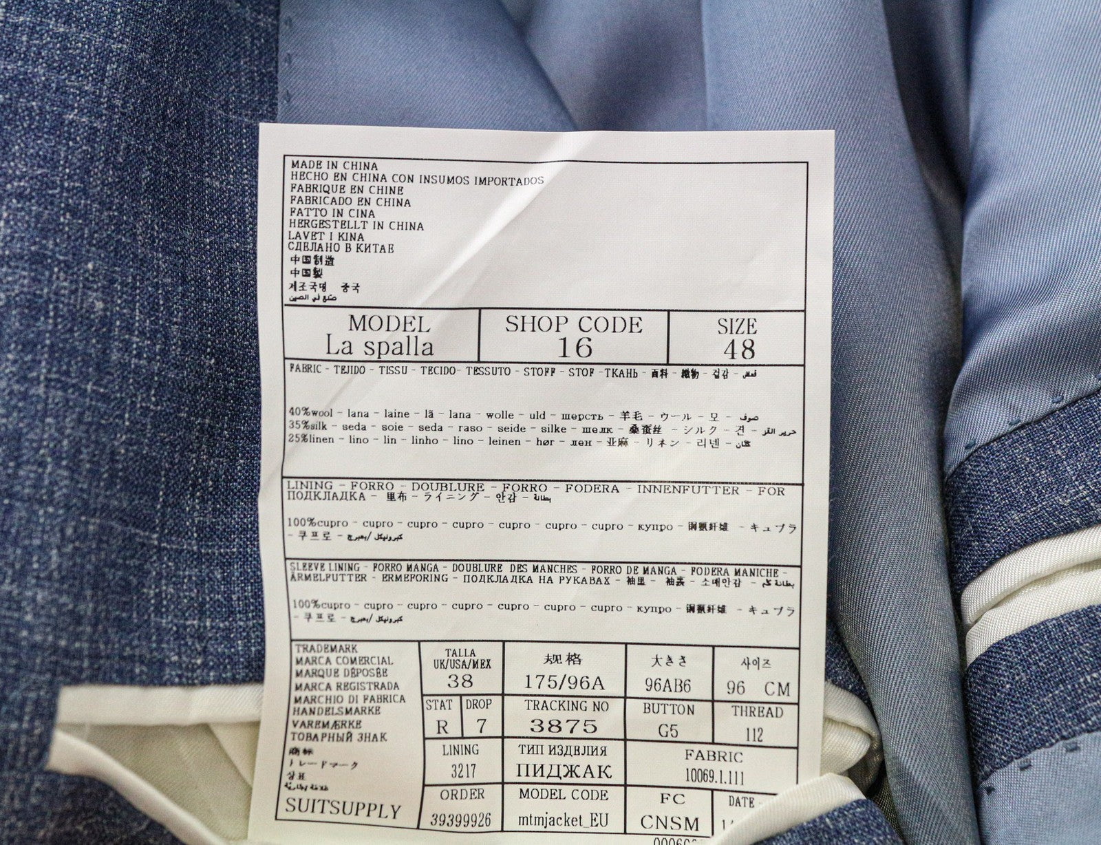 SUITSUPPLY La Spalla Men's Blazer UK38R Blue Linen Silk Wool Blend Single-Breast