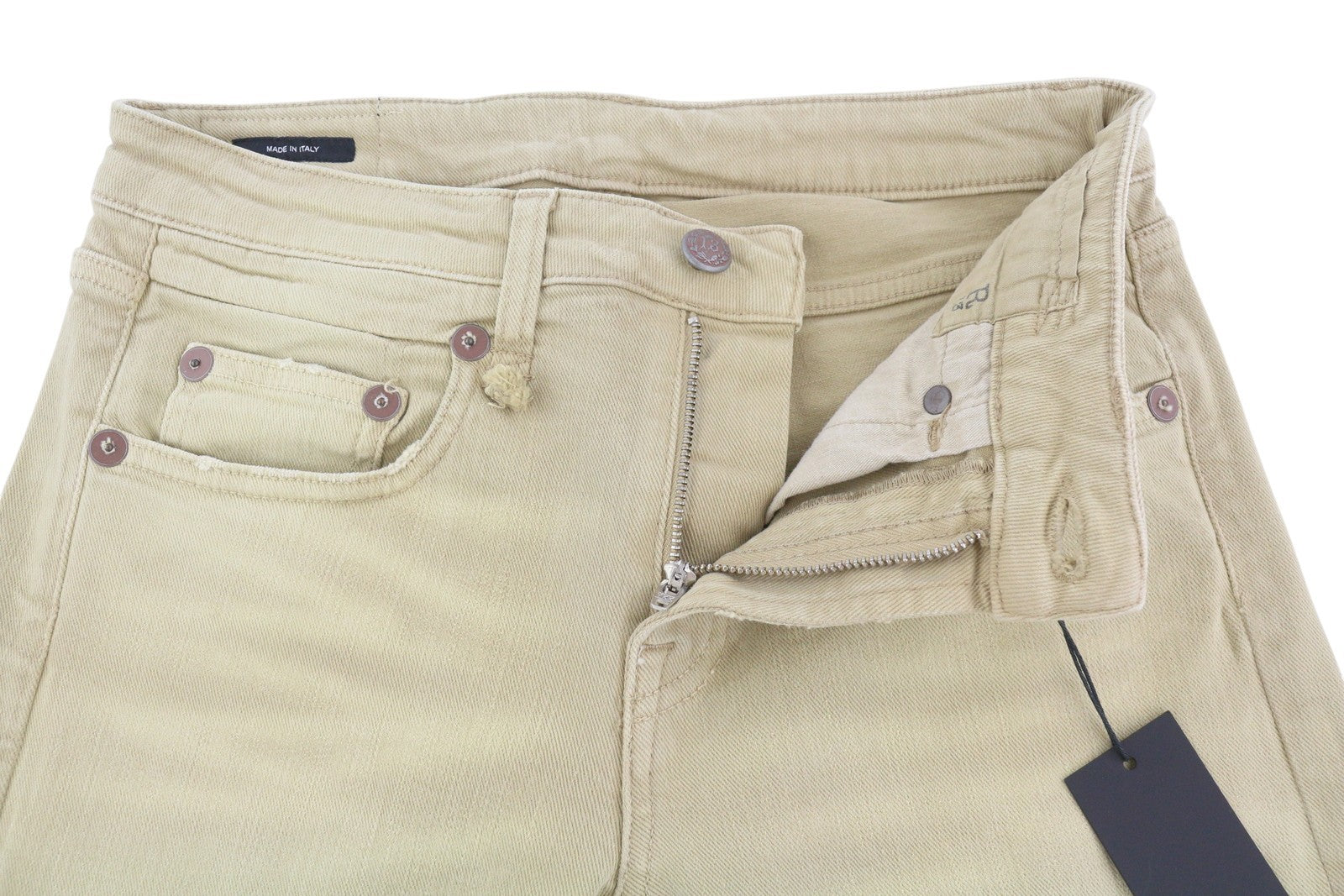 R13 Boy Straight Women Jeans 26 Khaki Stretch Faded Cropped Ankle Length RRP€699