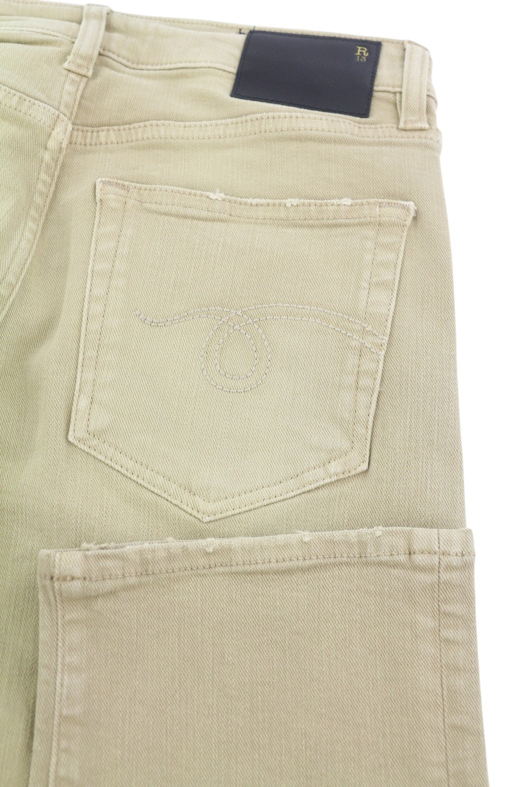 R13 Boy Straight Women Jeans 26 Khaki Stretch Faded Cropped Ankle Length RRP€699