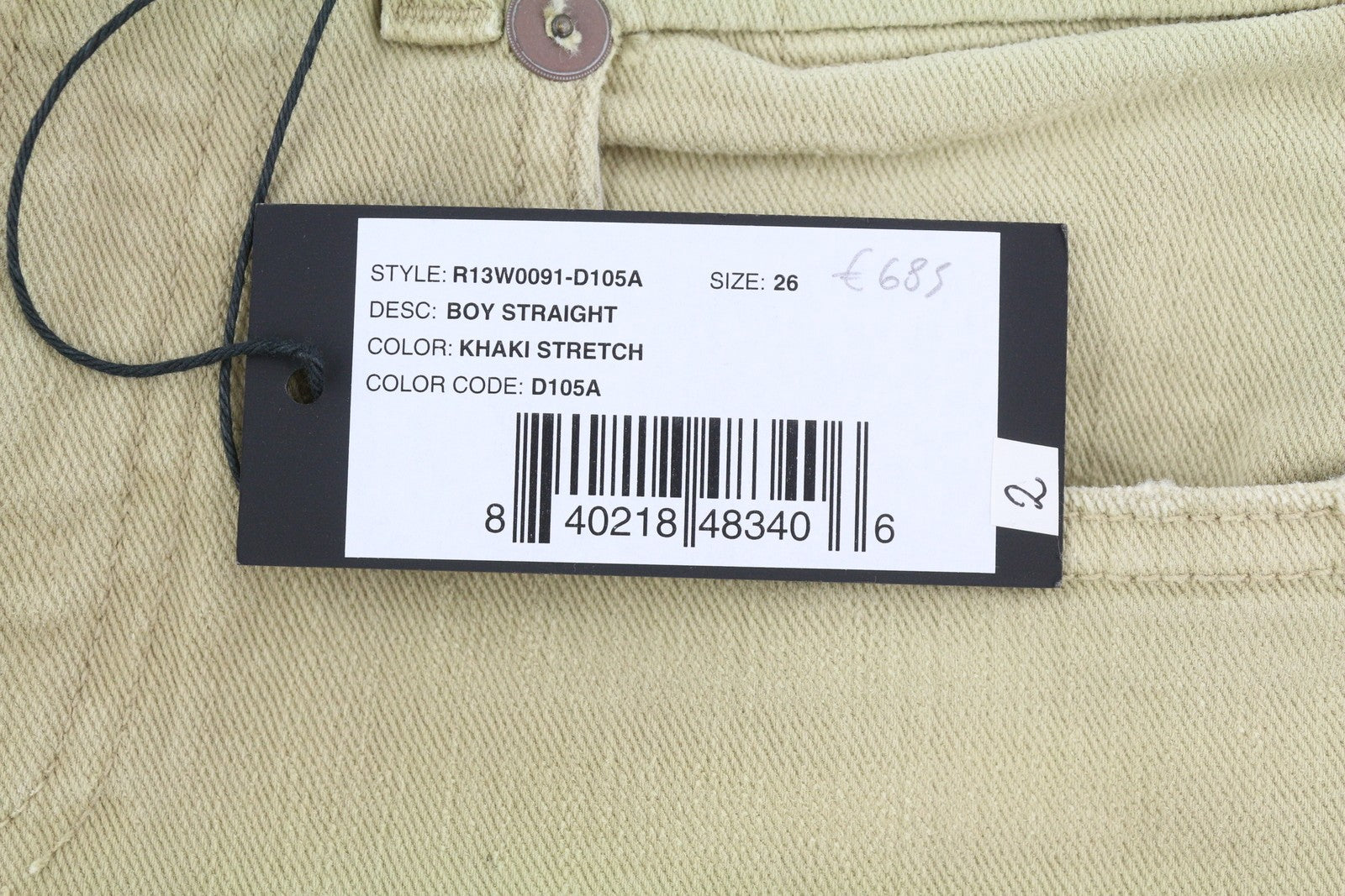 R13 Boy Straight Women Jeans 26 Khaki Stretch Faded Cropped Ankle Length RRP€699