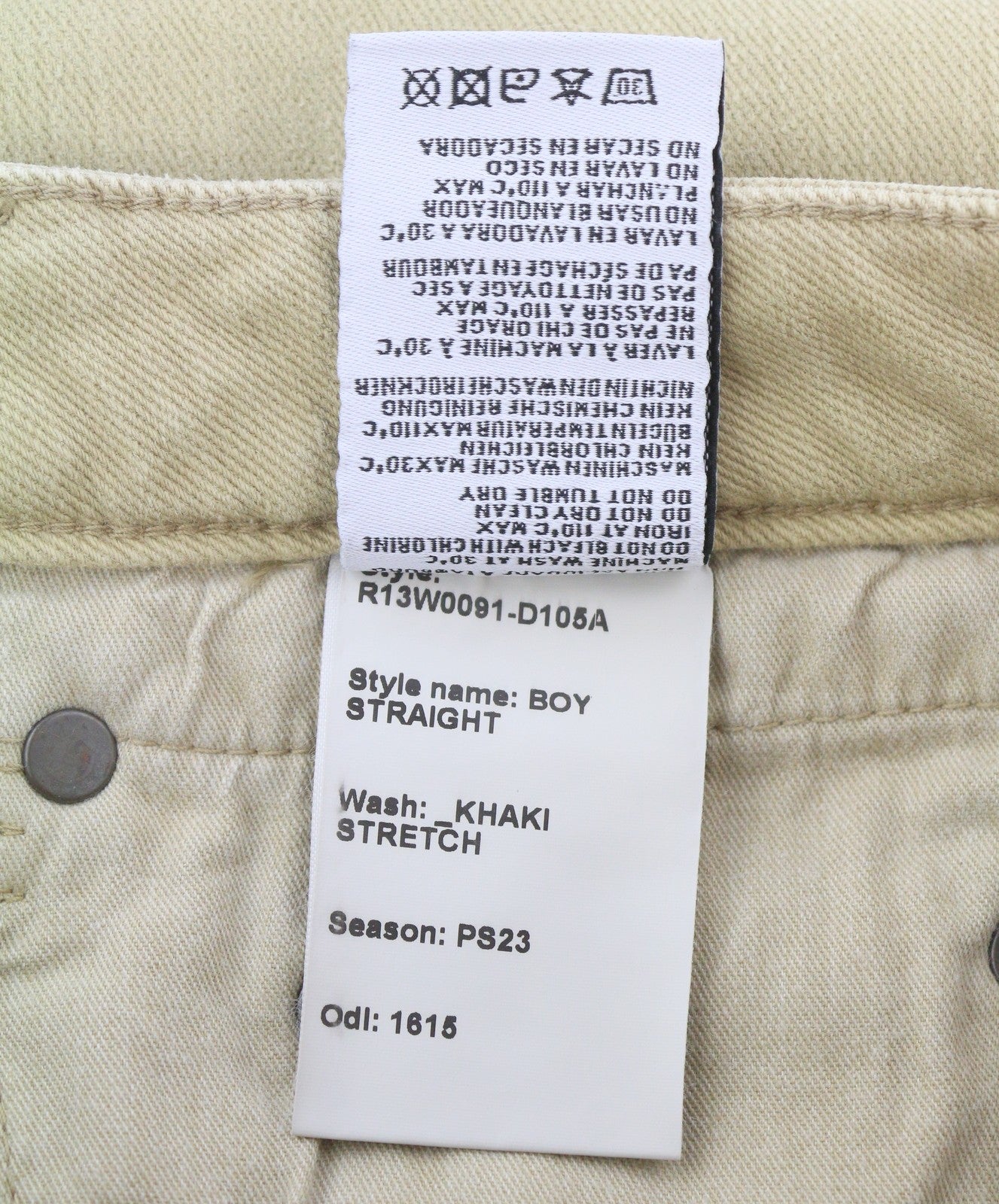 R13 Boy Straight Women Jeans 26 Khaki Stretch Faded Cropped Ankle Length RRP€699