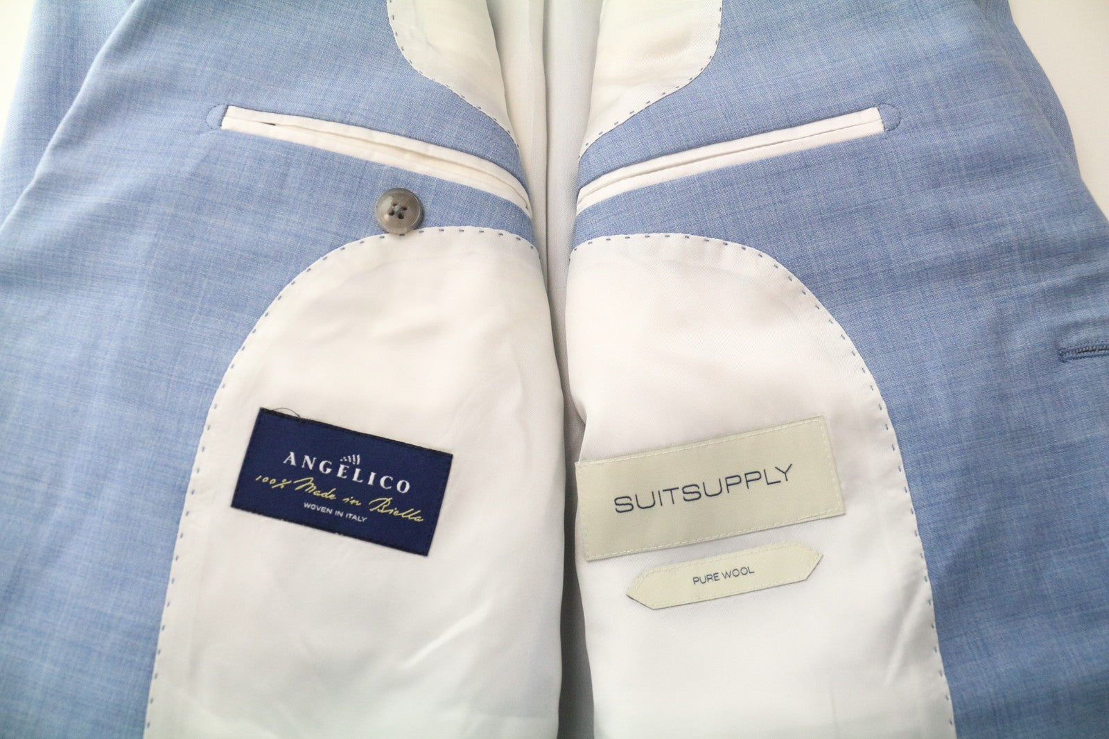 SUITSUPPLY Lazio Men's Suit UK36S Light Blue Pure Wool Slim 2 Piece Classic Set