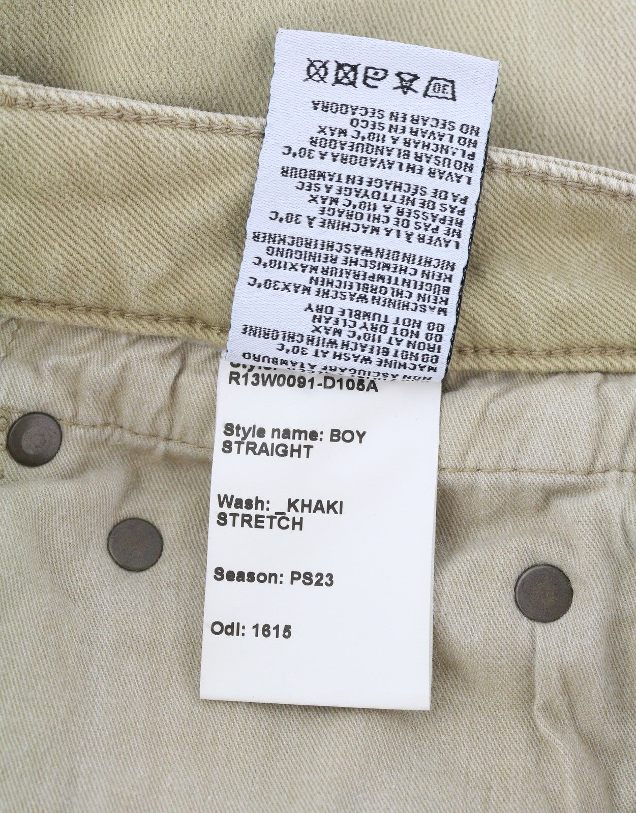 R13 Boy Straight Women Jeans 25 Khaki Stretch Washed Cropped Ankle Zip RRP€699