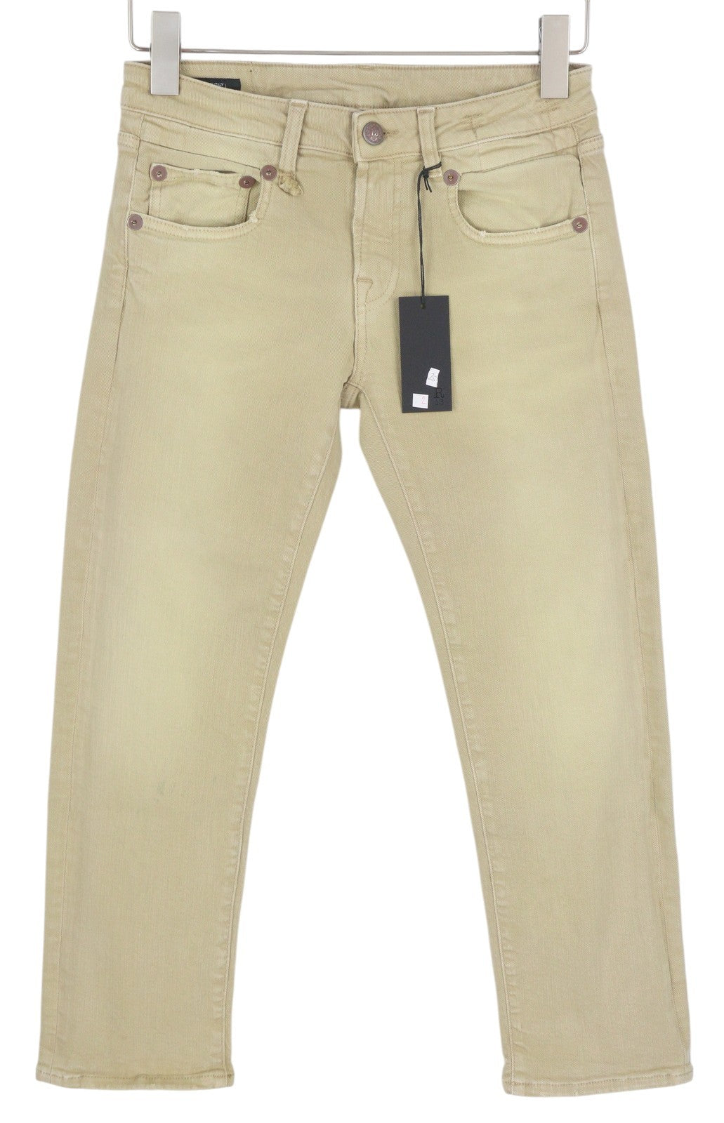 R13 Boy Straight Women Jeans 25 Khaki Stretch Washed Cropped Ankle Zip RRP€699