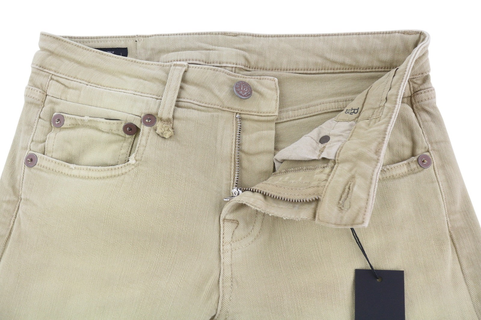 R13 Boy Straight Women Jeans 25 Khaki Stretch Washed Cropped Ankle Zip RRP€699