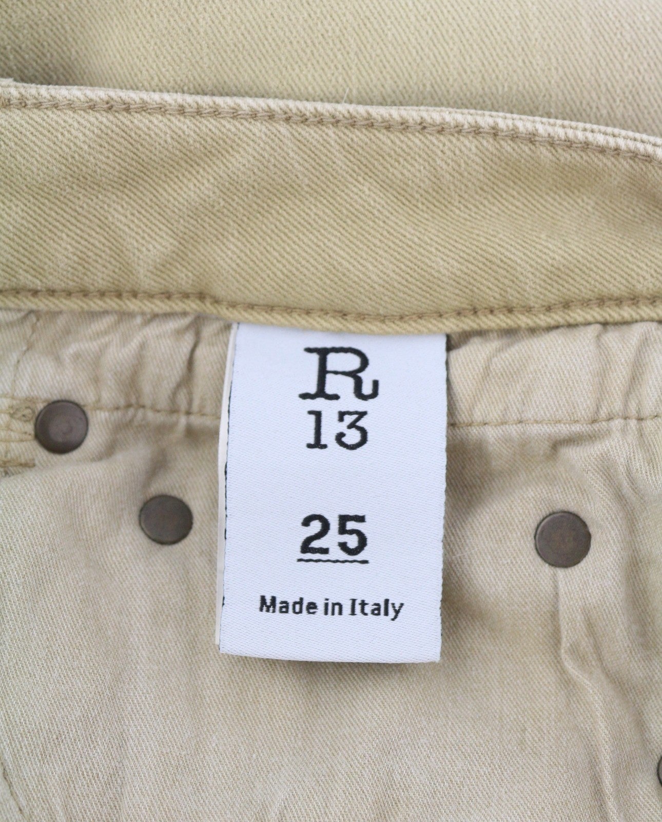 R13 Boy Straight Women Jeans 25 Khaki Stretch Washed Cropped Ankle Zip RRP€699