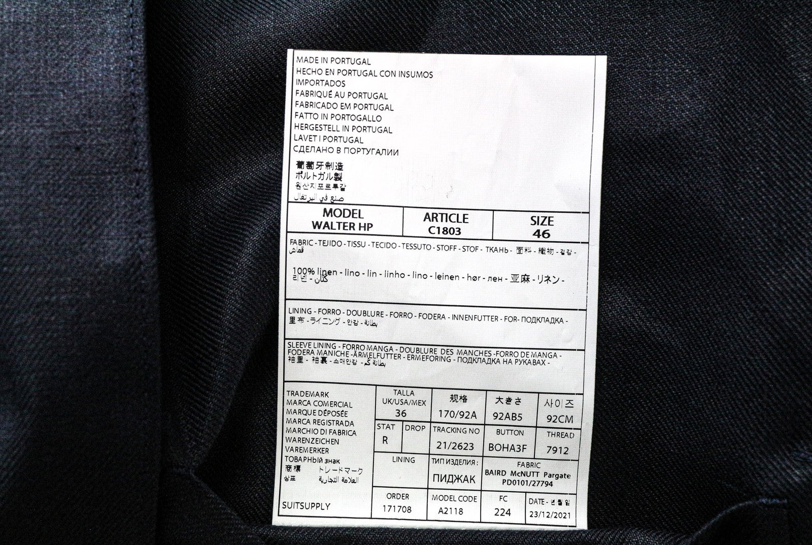 „SUITSUPPLY Walter“ vyriškas švarkas, UK36R, tamsiai mėlynas, lengvas lininis švarkas 