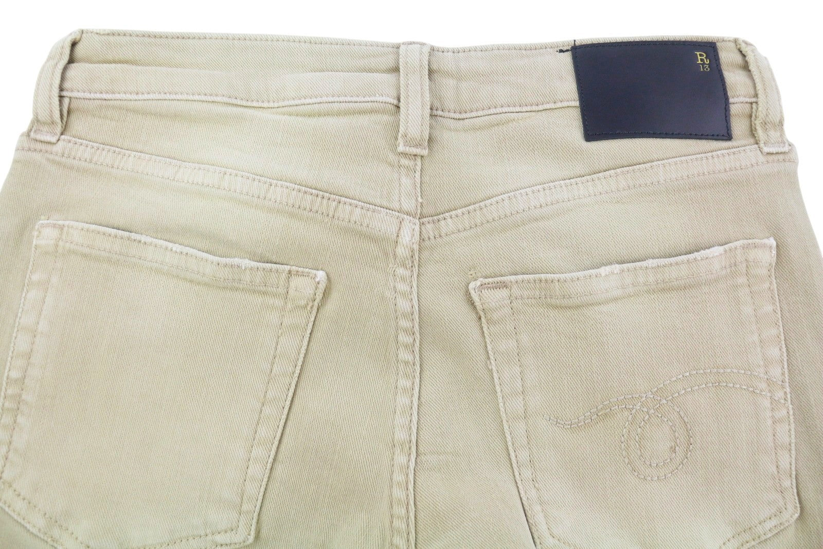 R13 Boy Straight Women Jeans 25 Khaki Stretchy Faded Cropped Ankled RRP€699