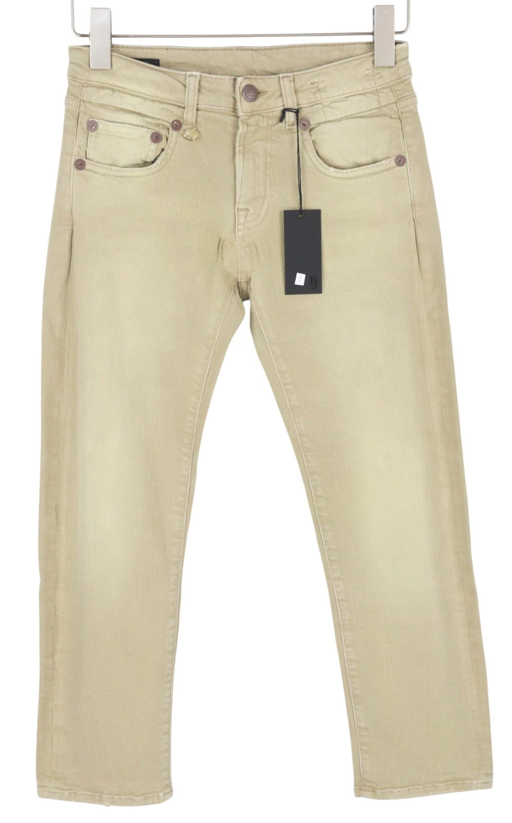 R13 Boy Straight Women Jeans 25 Khaki Stretchy Faded Cropped Ankled RRP€699