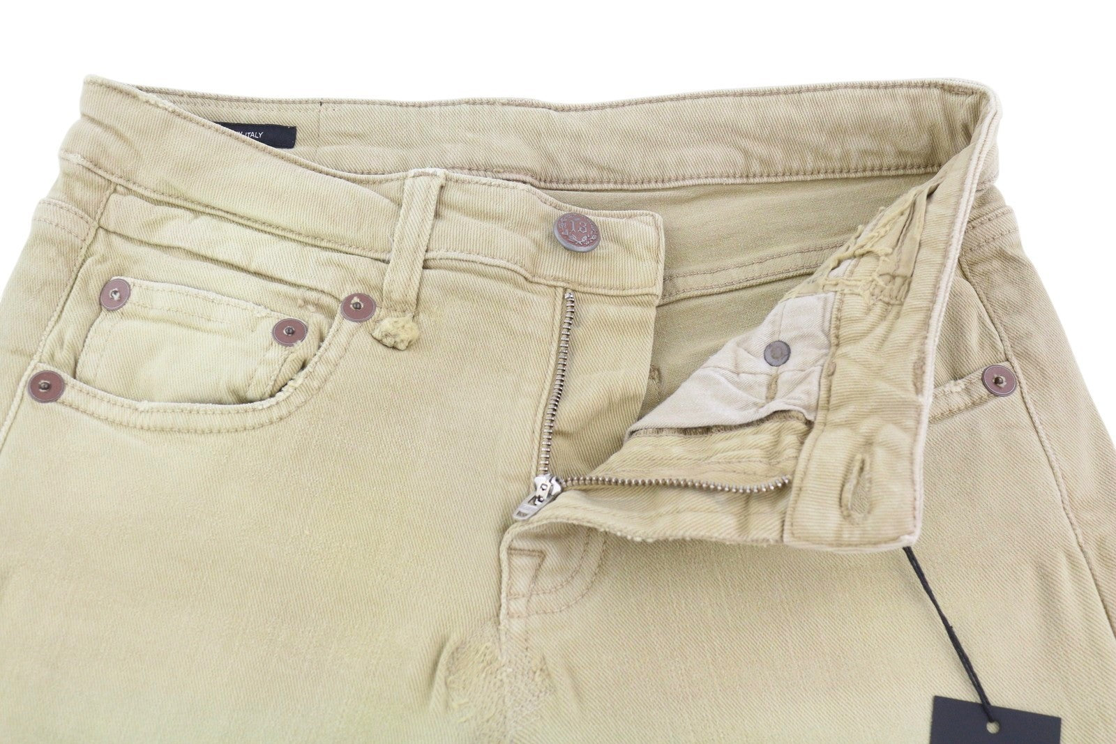 R13 Boy Straight Women Jeans 25 Khaki Stretchy Faded Cropped Ankled RRP€699