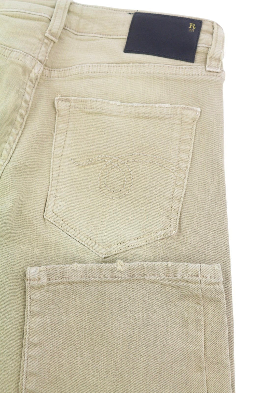 R13 Boy Straight Women Jeans 25 Khaki Stretchy Faded Cropped Ankled RRP€699