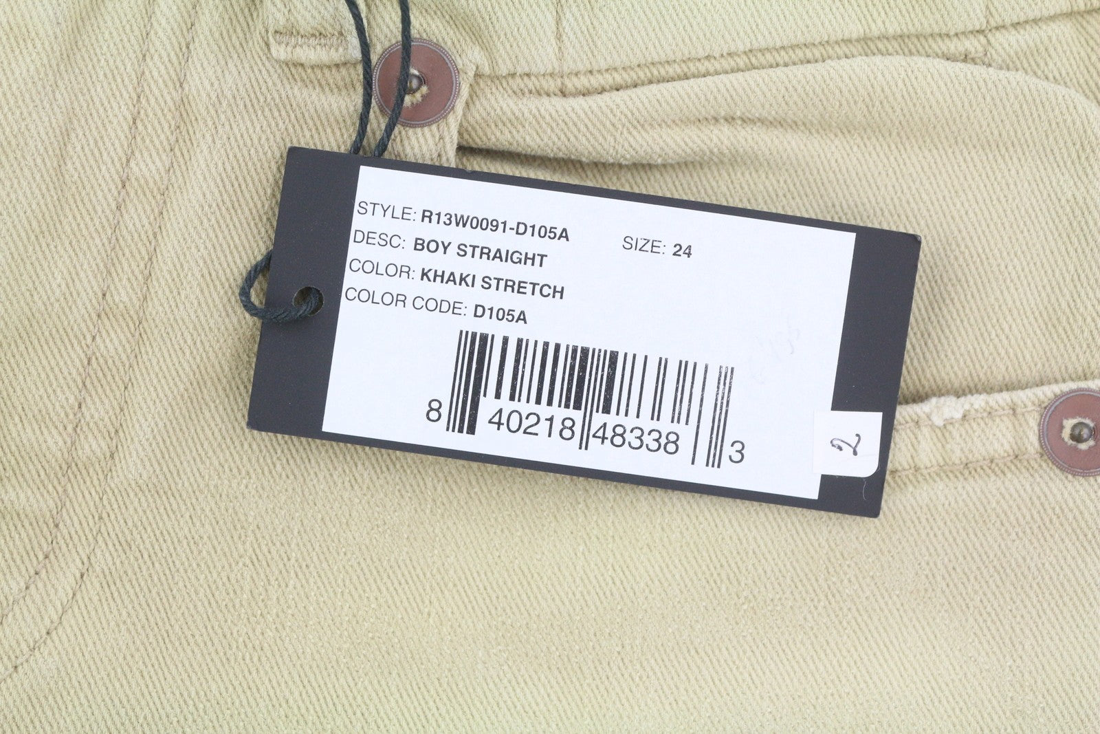 R13 Boy Straight Women Jeans 24 Khaki Stretch Washed Cropped Ankle Zip RRP€699