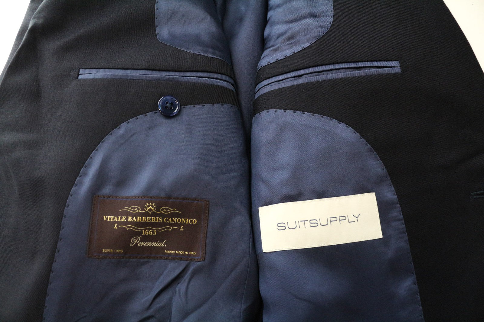 SUITSUPPLY La Spalla Men's Suit UK34S Navy Blue 3 Piece Pure Wool Single-Breast