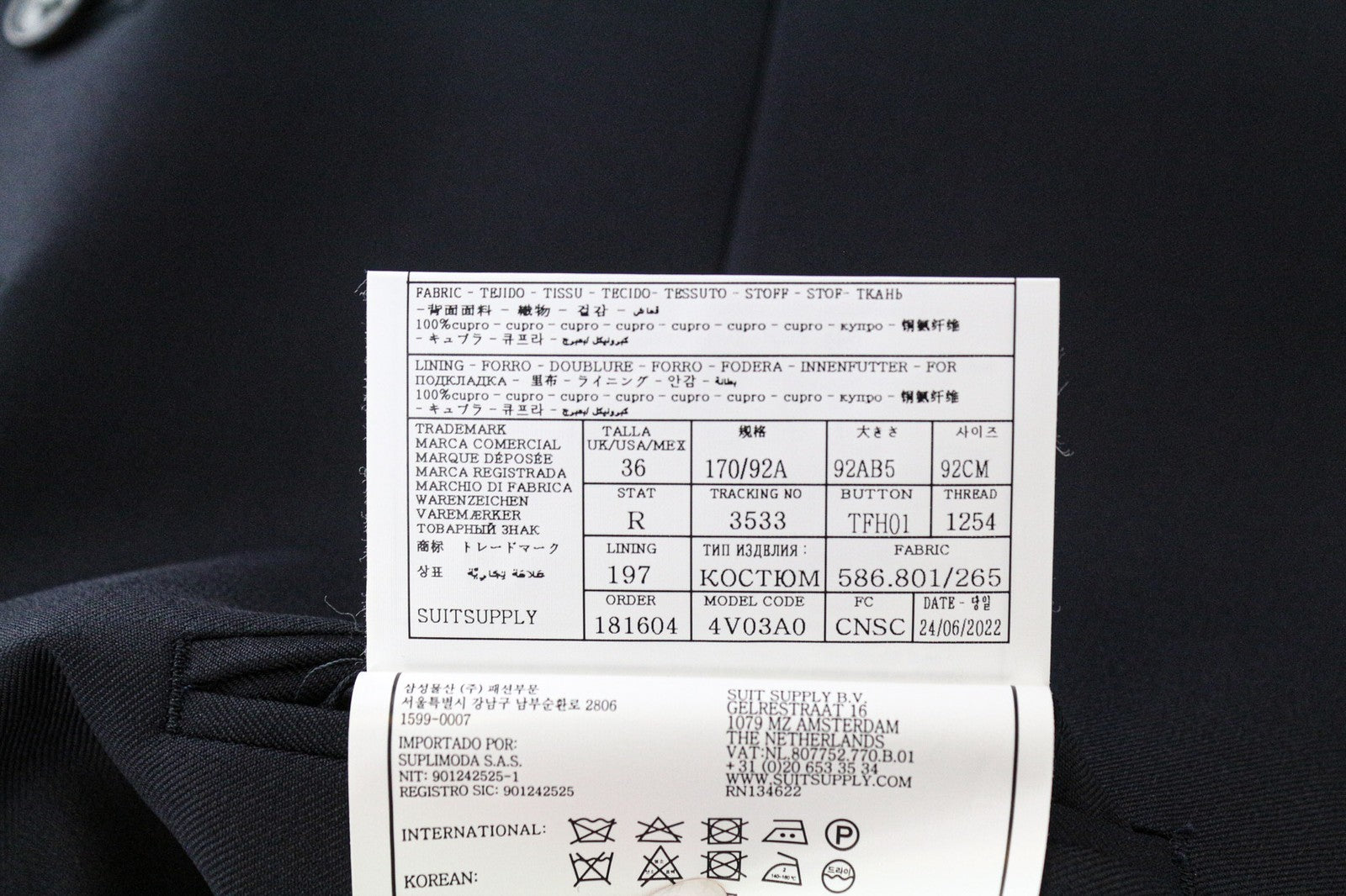 SUITSUPPLY La Spalla Men's Suit UK34S Navy Blue 3 Piece Pure Wool Single-Breast