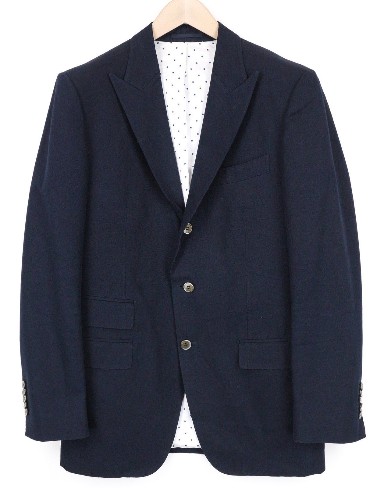 SUITSUPPLY vyriškas švarkas UK42R mėlynas grynos medvilnės vienos krūtinės smailiu atvartu 