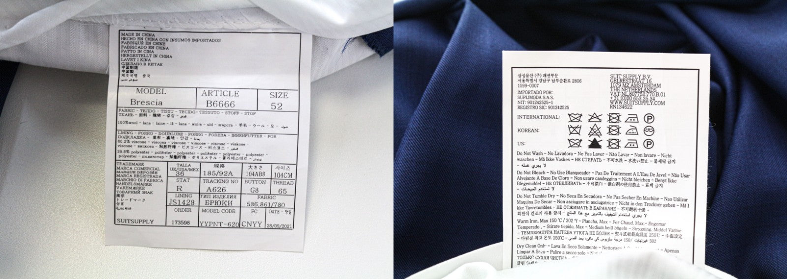 SUITSUPPLY La Spalla Men's Suit UK42R Blue 3 Piece Pure Wool Single-Breasted Set