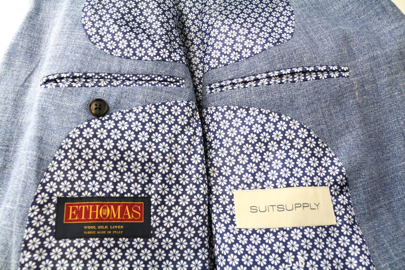 SUITSUPPLY La Spalla Men's Suit UK46R Blue 2 Piece Linen Wool Silk Blend Outfit