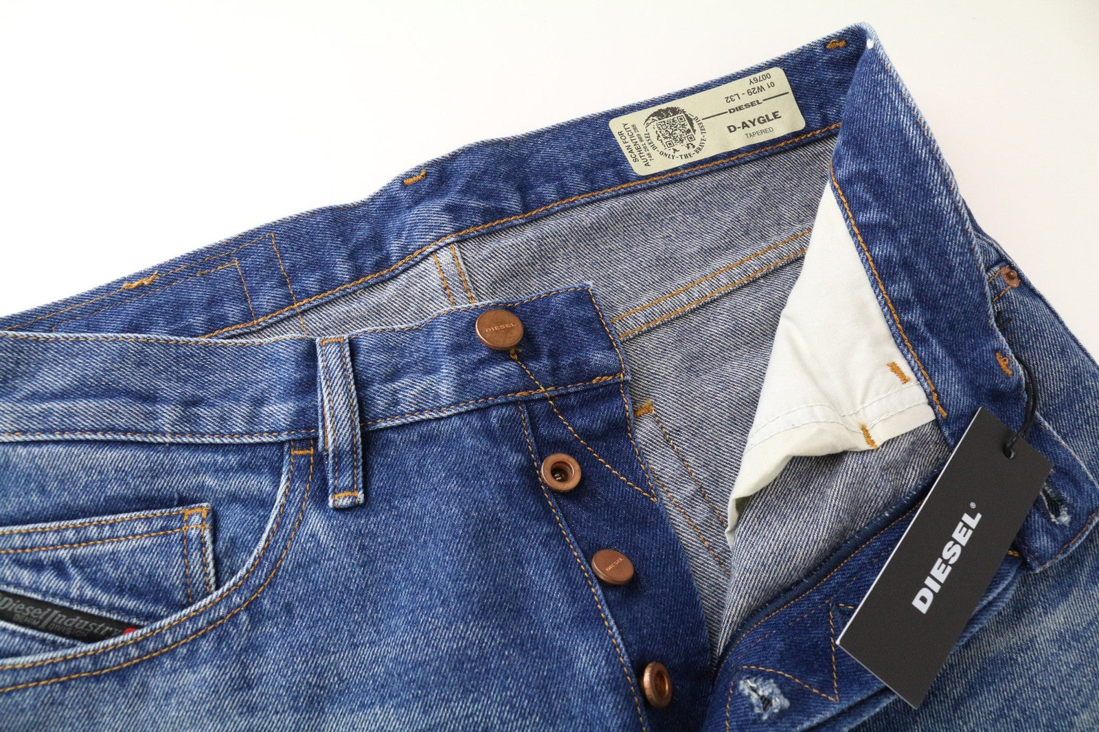 DIESEL D-Aygle 0076Y Men's Jeans W29/L32 Blue Buttoned Non-Stretch Tapered Fit