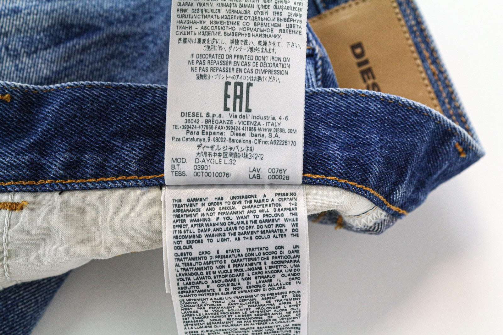 DIESEL D-Aygle 0076Y Men's Jeans W29/L32 Blue Buttoned Non-Stretch Tapered Fit