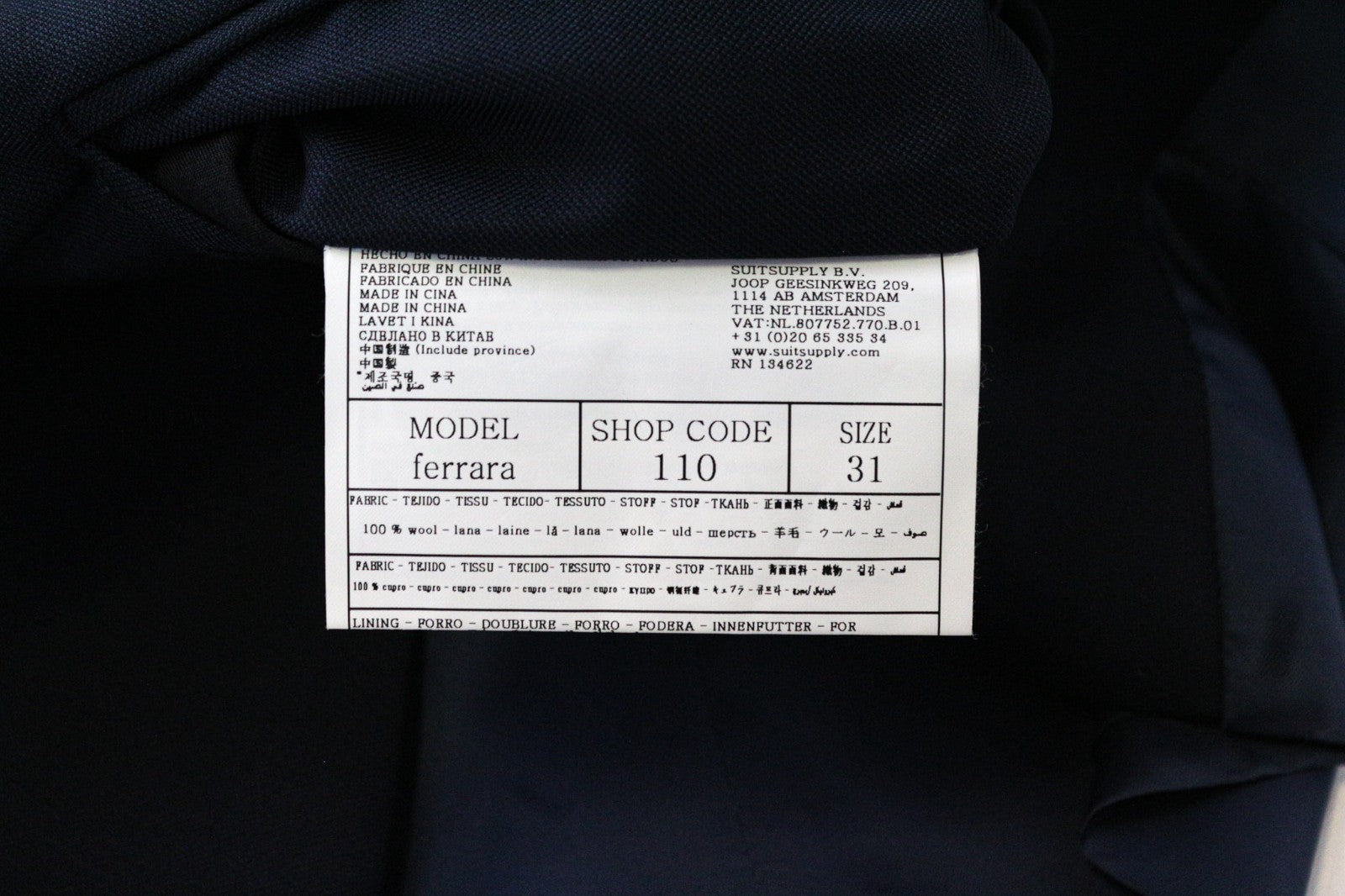 SUITSUPPLY Lazio Men's Suit UK50S Blue Slim 3Pc Perennial S110s Wool Blend