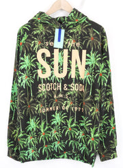 SCOTCH & SODA Men's Sweatshirt L Green Palm Print Hoodie Pure Cotton Jersey