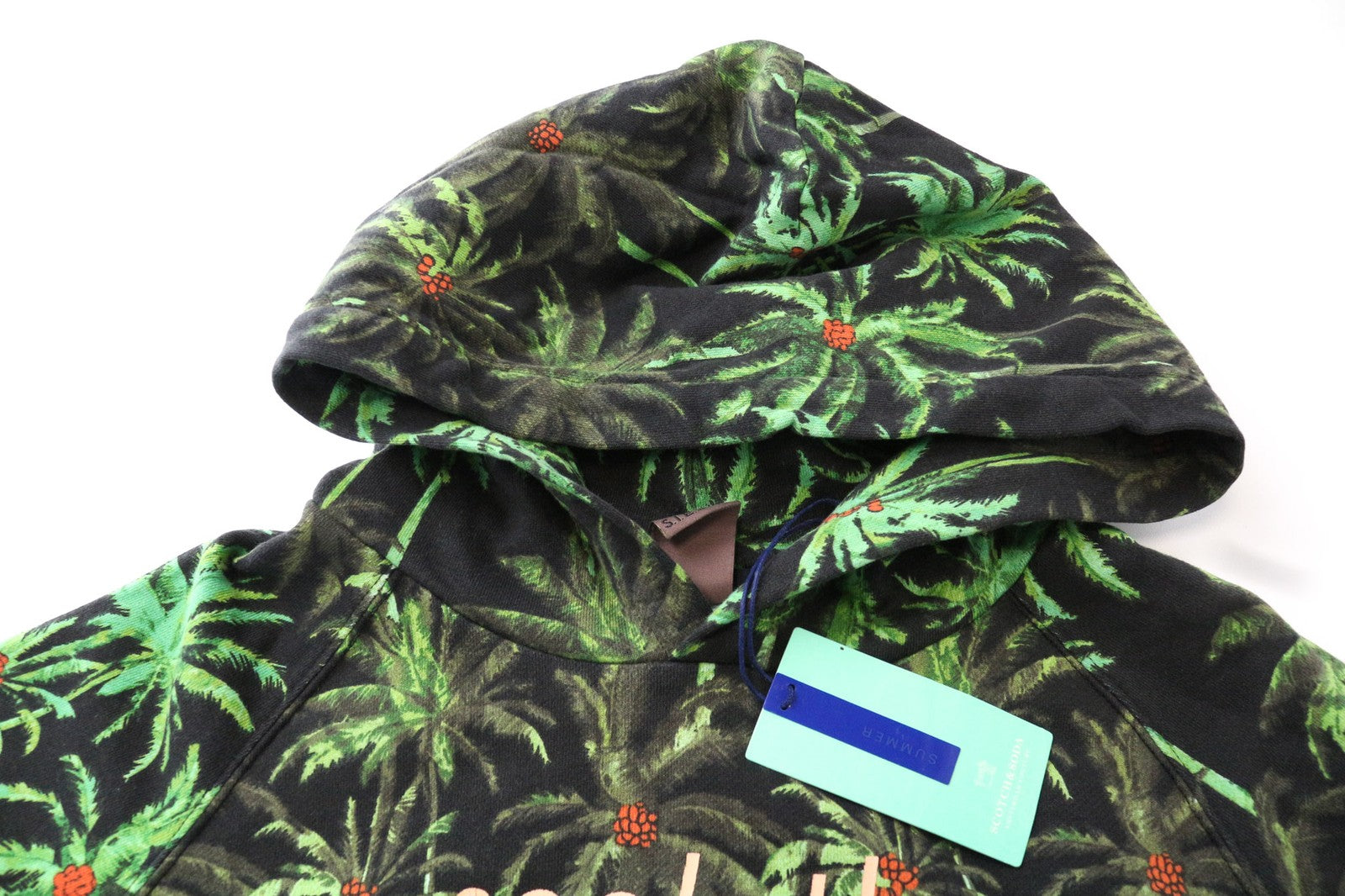 SCOTCH & SODA Men's Sweatshirt L Green Palm Print Hoodie Pure Cotton Jersey