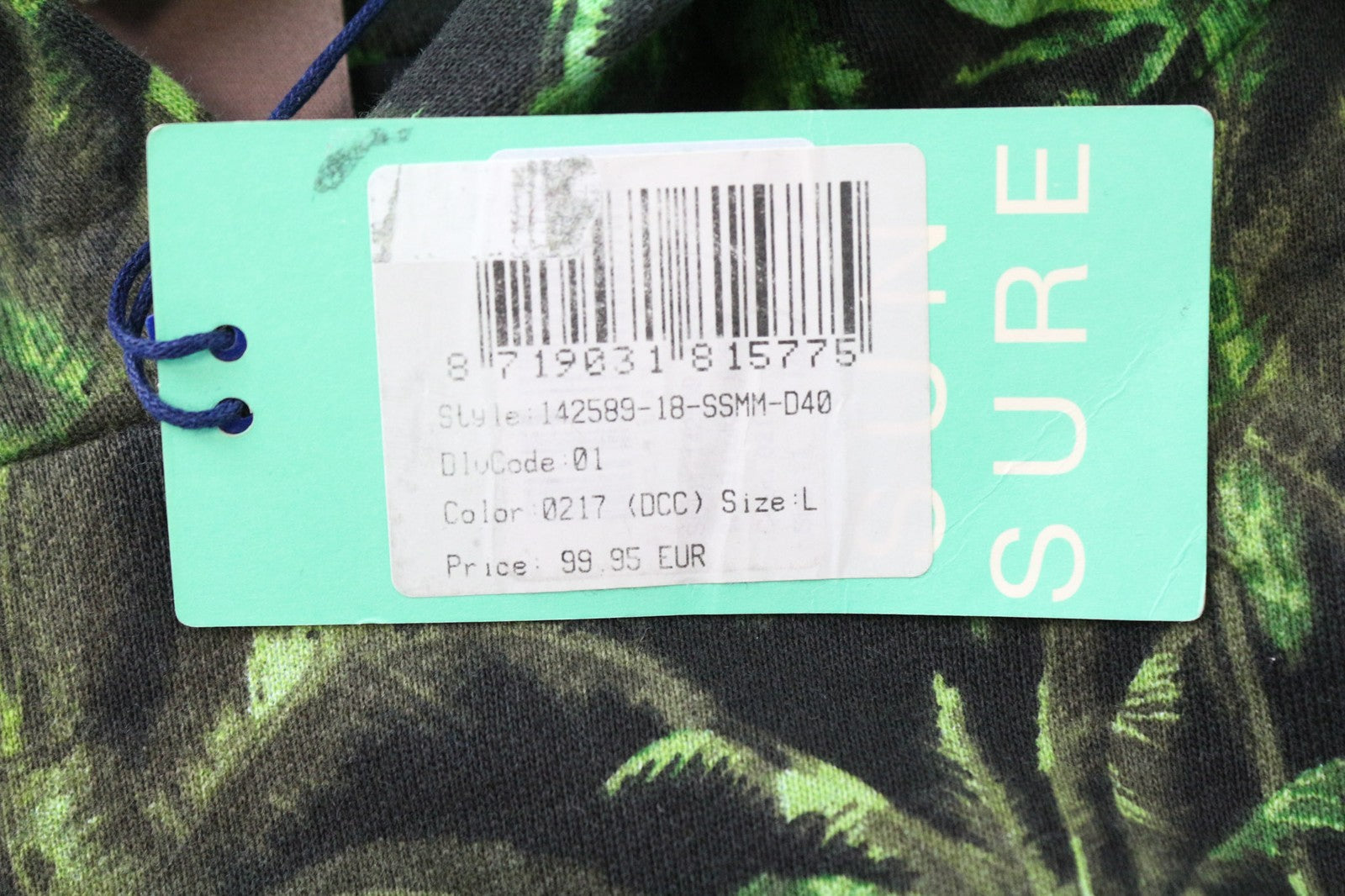 SCOTCH & SODA Men's Sweatshirt L Green Palm Print Hoodie Pure Cotton Jersey