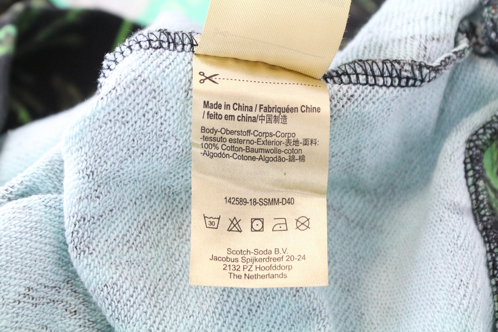 SCOTCH & SODA Men's Sweatshirt L Green Palm Print Hoodie Pure Cotton Jersey