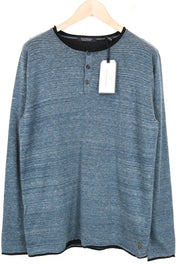 SCOTCH & SODA Men's T-Shirt L Henley Neck Tight-Knit Blue Melange Pure Cotton