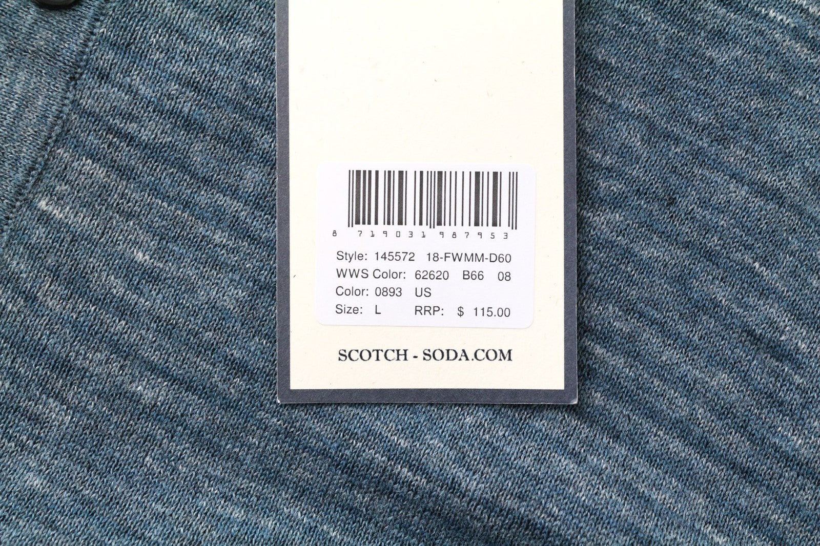 SCOTCH & SODA Men's T-Shirt L Henley Neck Tight-Knit Blue Melange Pure Cotton